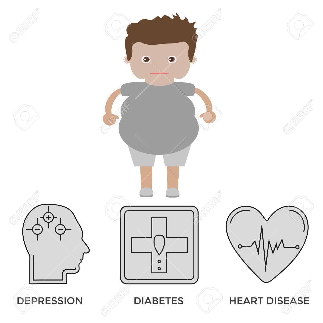concept of obesity related disease black clean icons set royalty