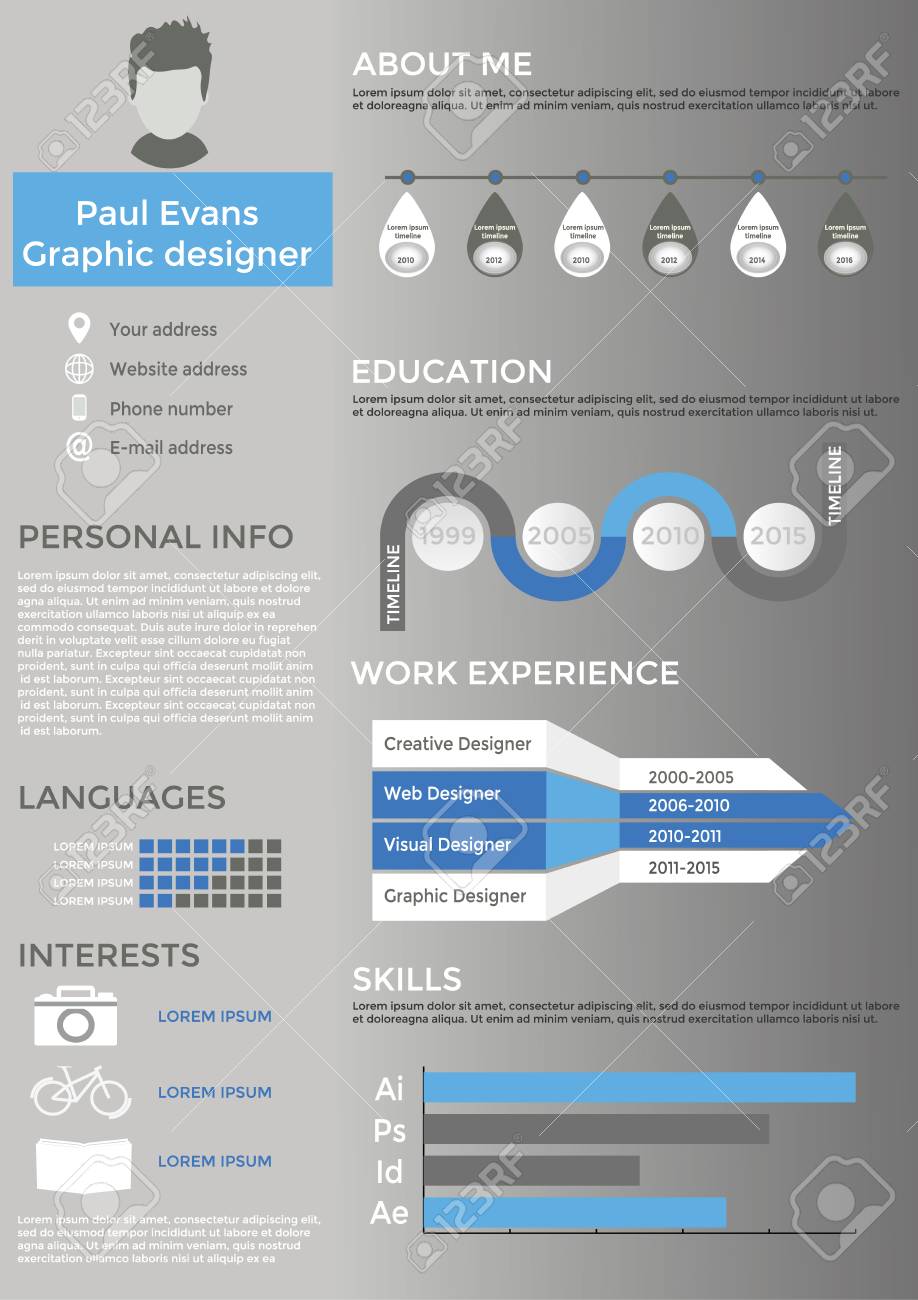 flat resume info graphic design on grey background resume cv flat resume design