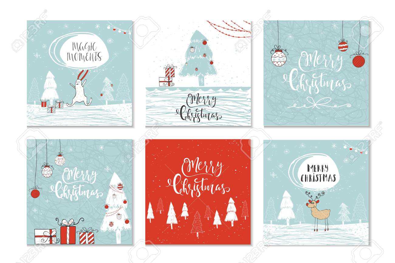 引用メリー クリスマス 楽しく明るく 暖かい願い 魔法の瞬間 6 かわいいクリスマス ギフト カードのセットです 簡単な編集可能なテンプレート カード ポスター T シャツ バナーのキュートなイラスト のイラスト素材 ベクタ Image
