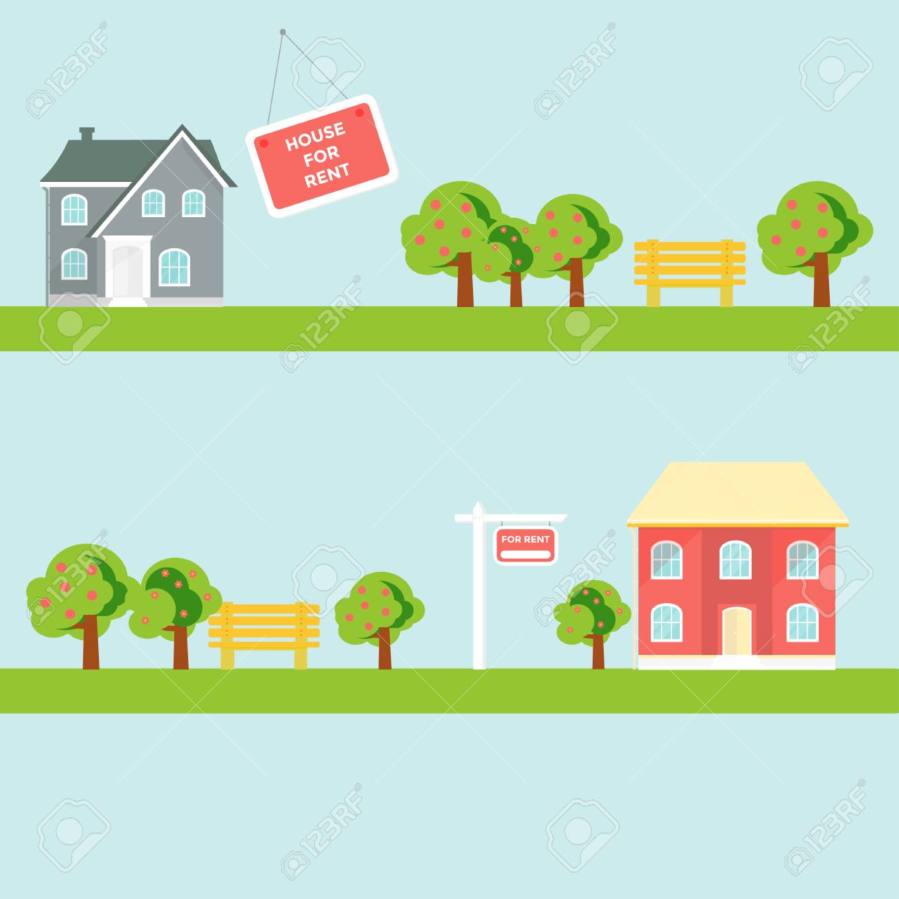 banner for sales advertising house cottage with trees offer advertising house for rent