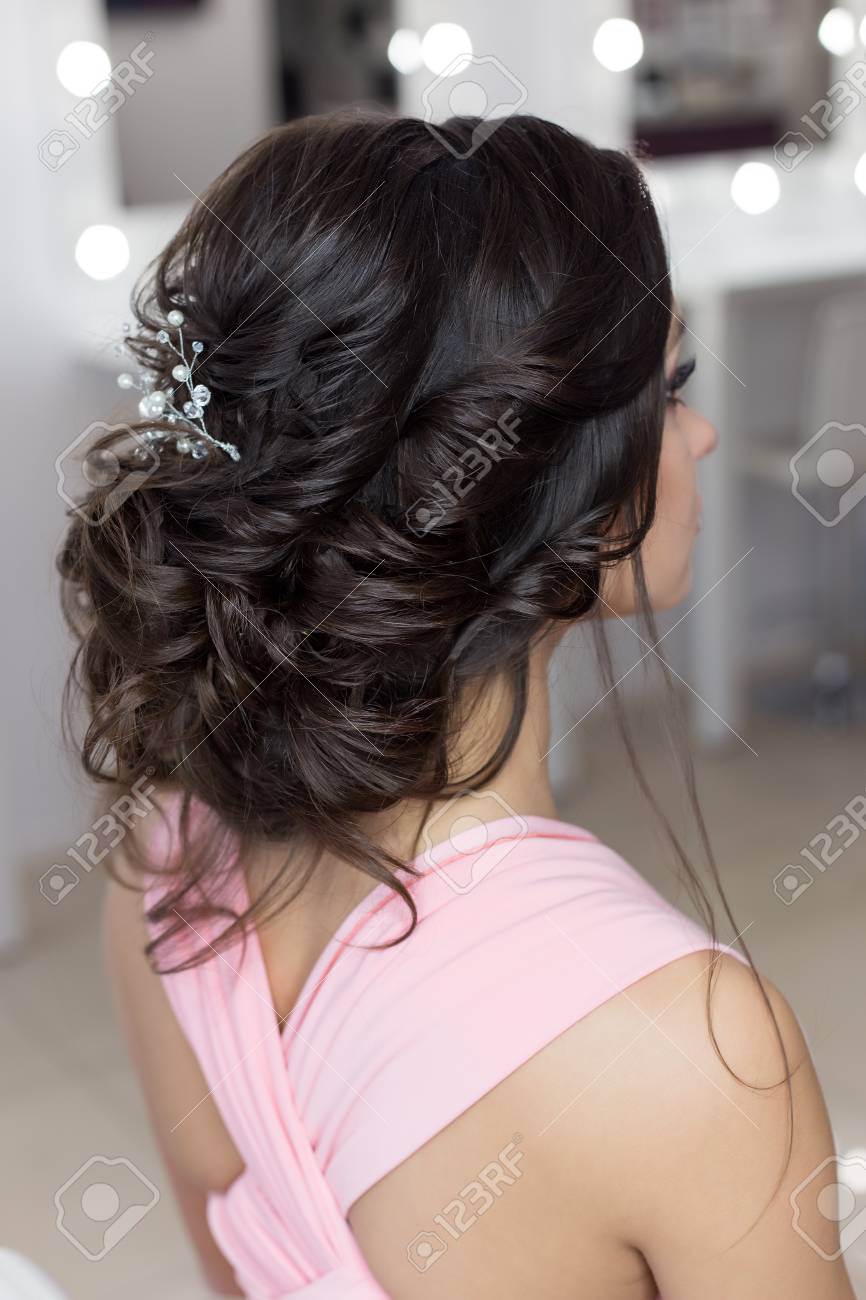 Beautiful Elegant Evening Hairstyle On Dark Hair Beautiful Girl
