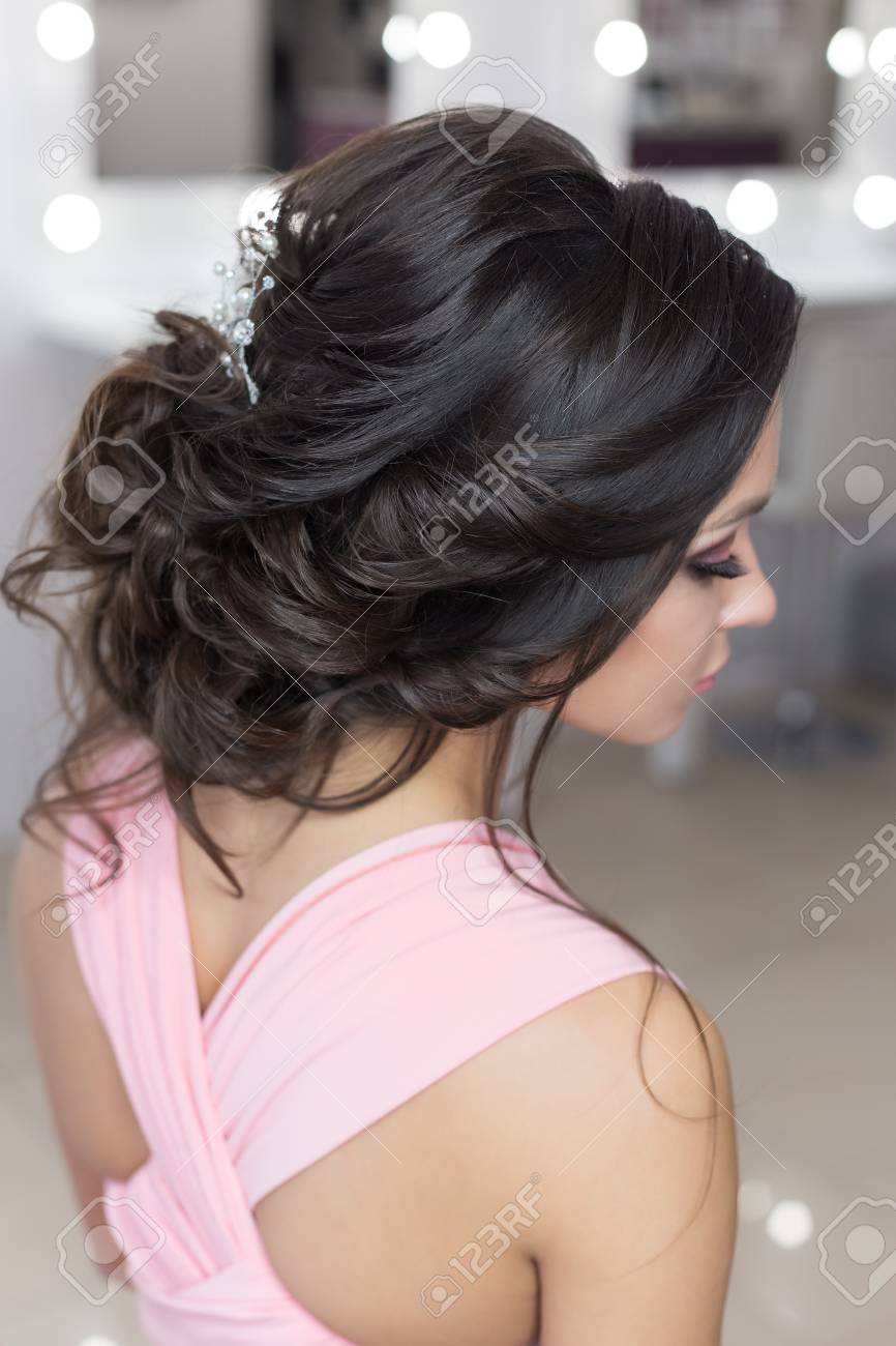 Beautiful Elegant Evening Hairstyle On Dark Hair Beautiful Girl