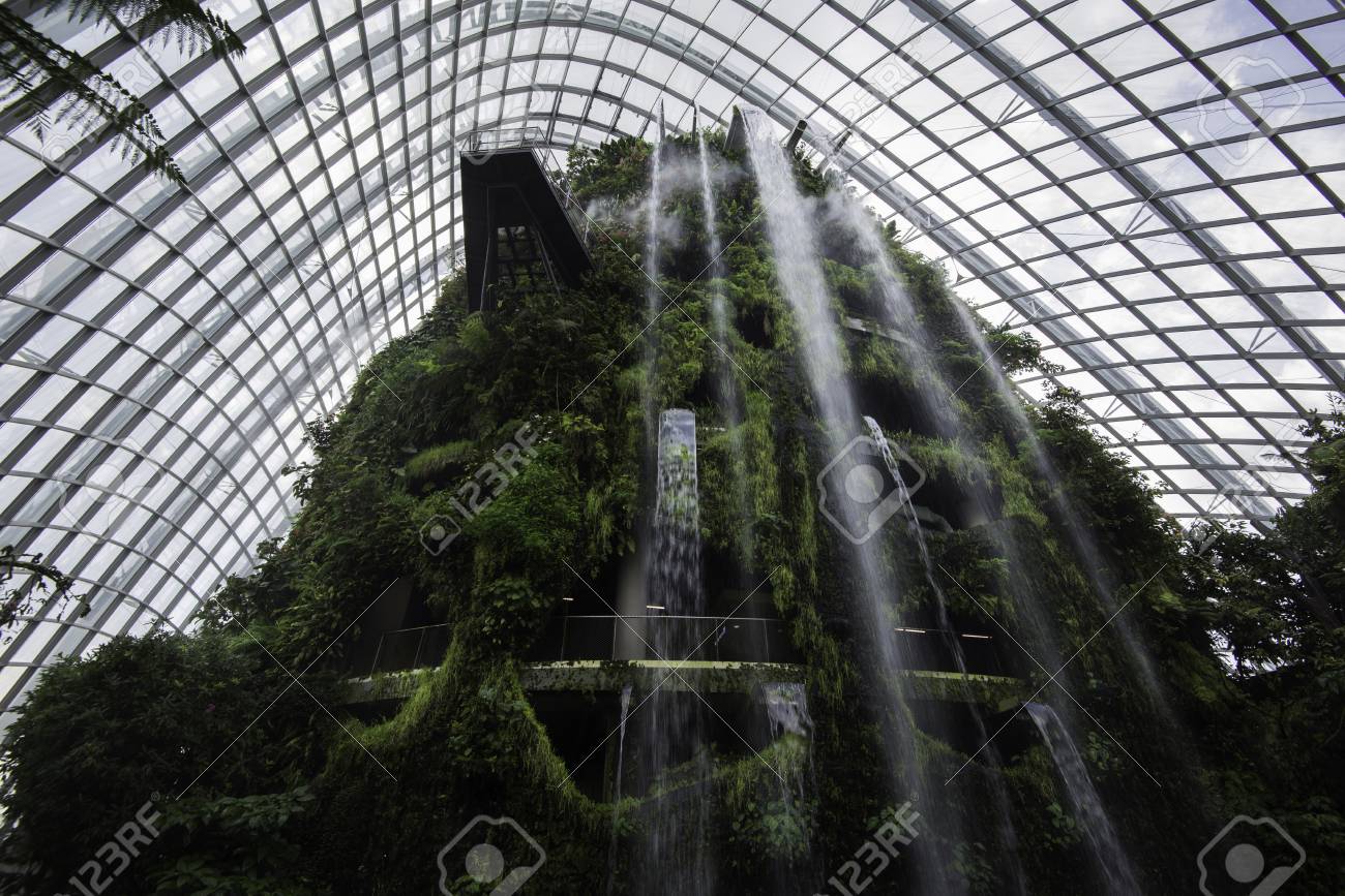 Indoor Waterfall In The Cloud Forest Dome At Garden By The Bay Stock Photo Picture And Royalty Free Image Image 95416893