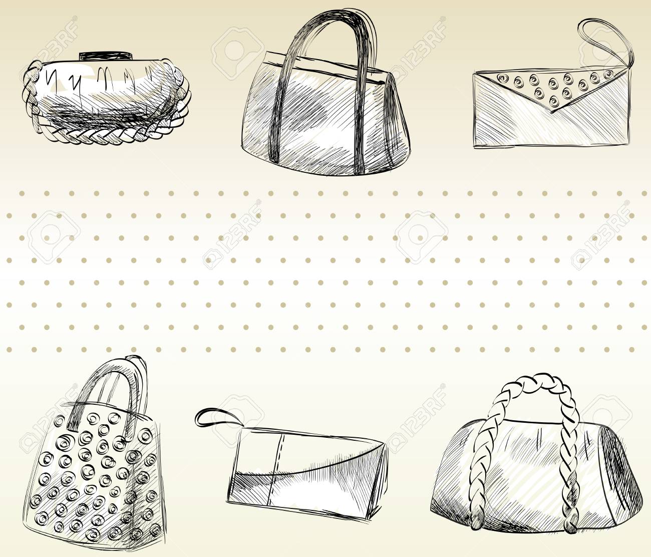Bolsos De Moda De Moda Mano De Moda Dibujado Ilustracion Ilustraciones Vectoriales Clip Art Vectorizado Libre De Derechos Image