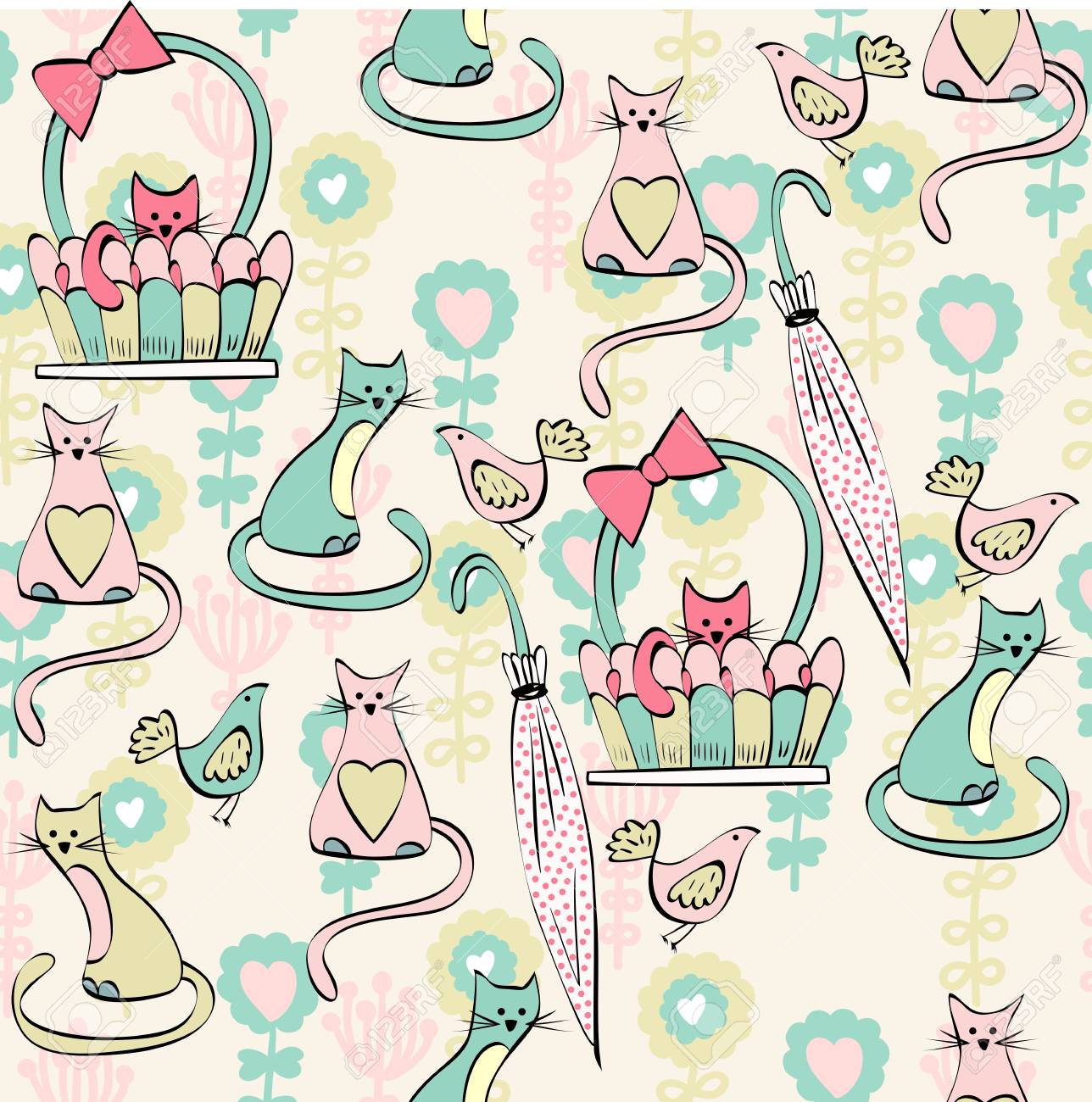 猫とベクトルの背景 シームレス パターンを壁紙 パターンの塗りつぶし Web ページの背景テクスチャ使用できます のイラスト素材 ベクタ Image