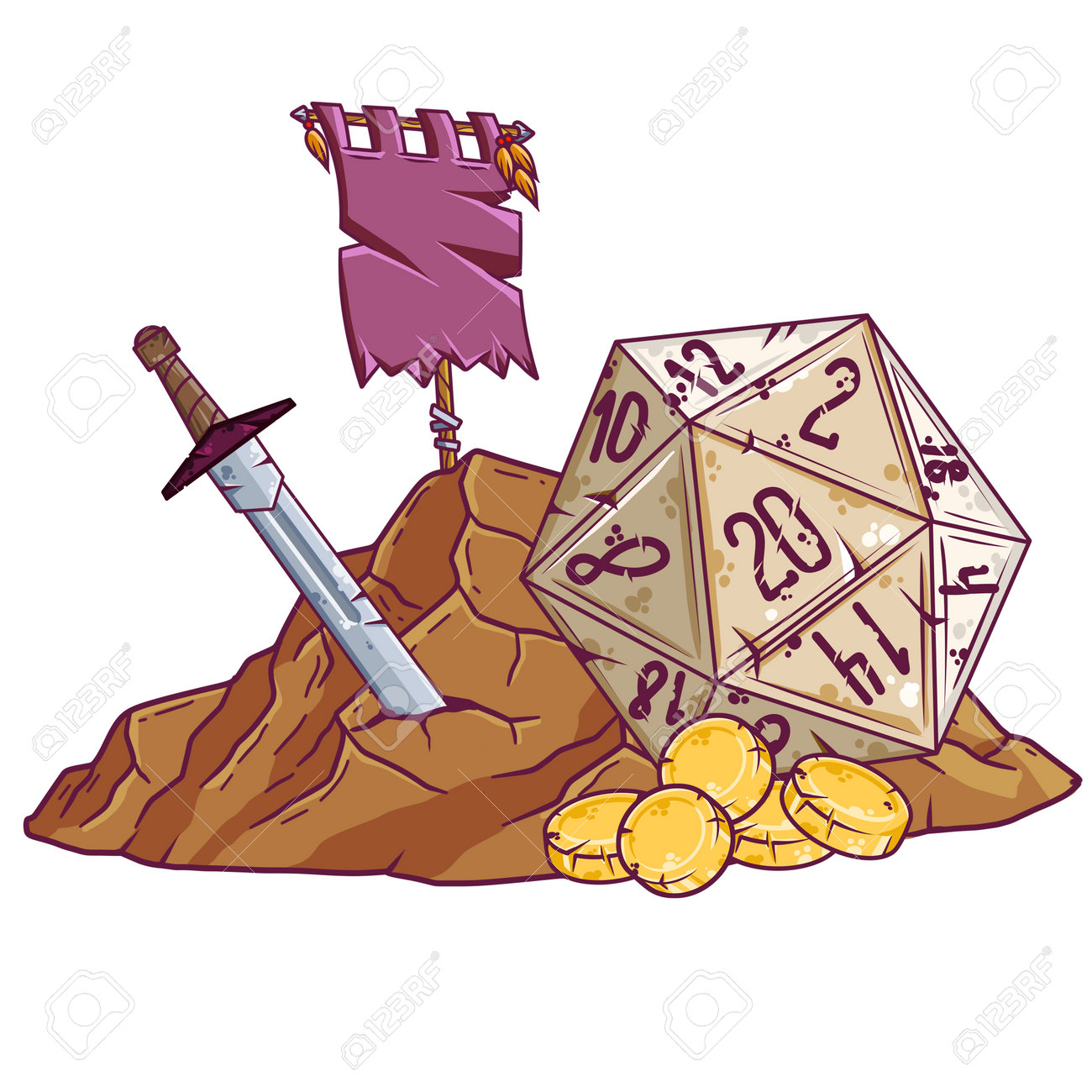 던전 앤 드래곤 보드 게임 주사위 D20 및 만화 동굴 입구 탁상용 RPG 게임 로열티 무료 사진, 그림, 이미지 그리고  스톡포토그래피. Image 197134177