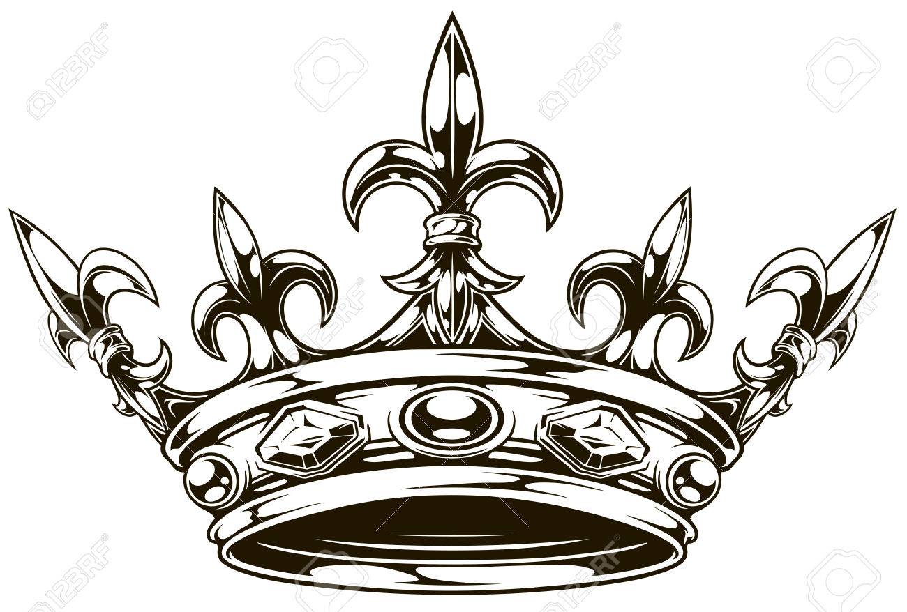 corona gráfica rey blanco y negro con vector de lirio real y