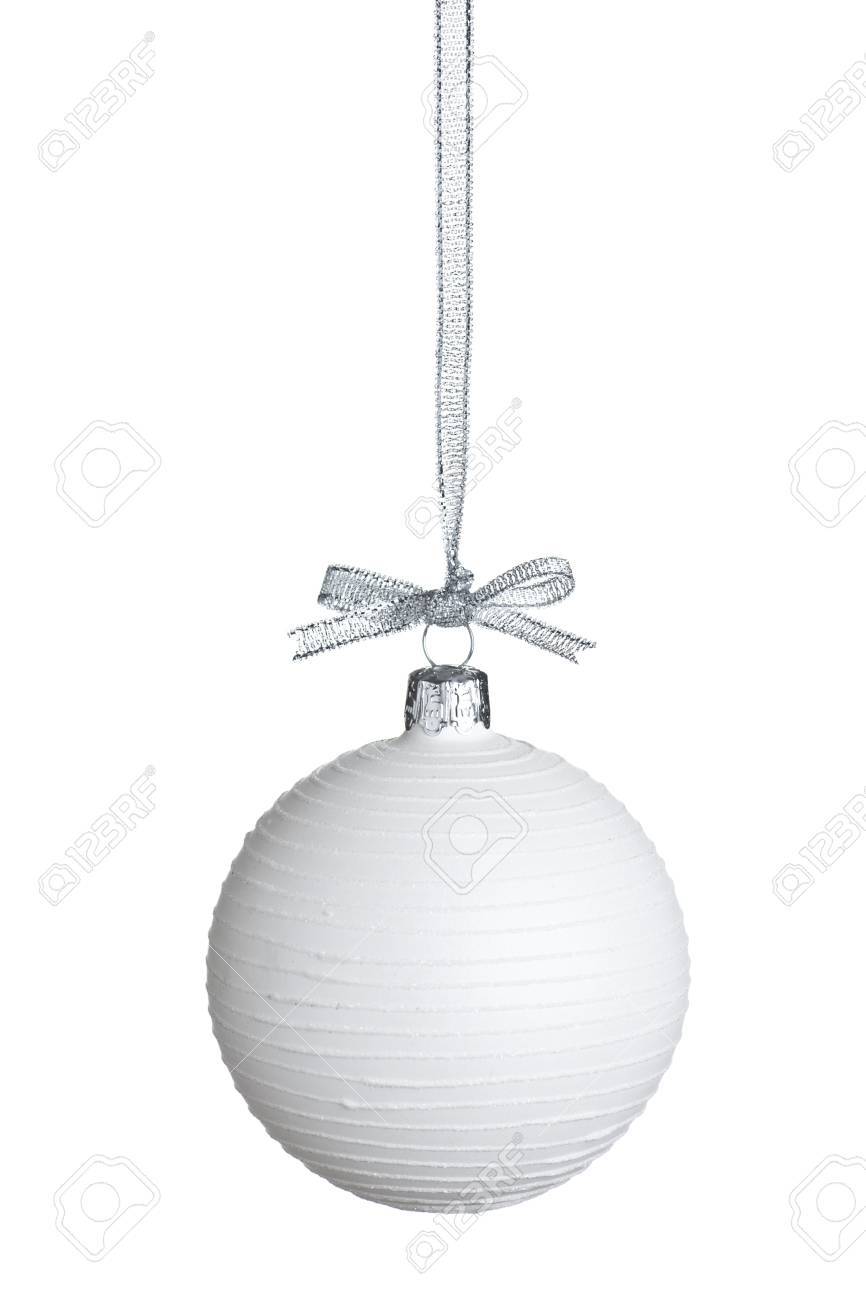 Blanc Boule De Noël Avec De La Ficelle Dargent Isolé Sur Fond Blanc Pur