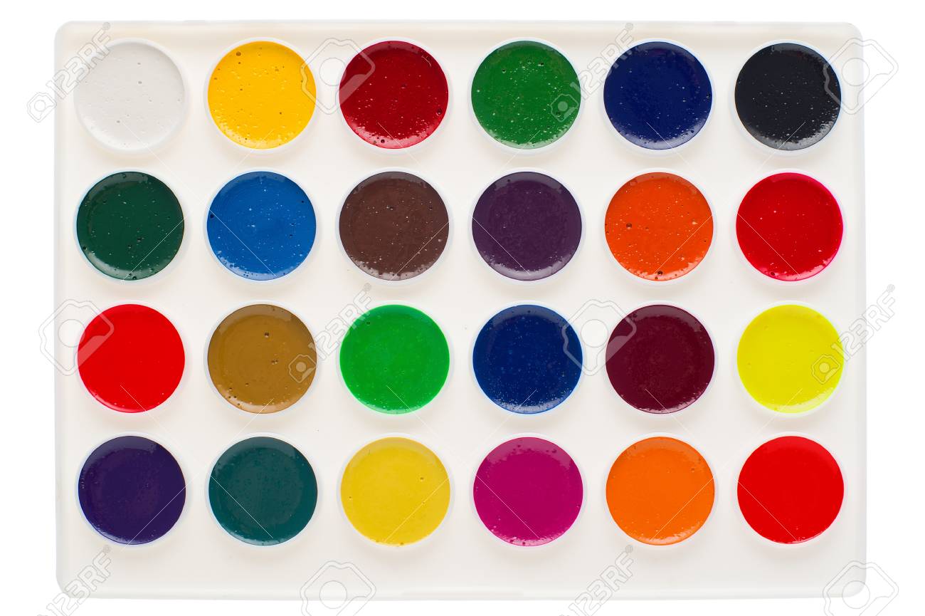 パレットを白で隔離の水彩絵の具のセットです の写真素材 画像素材 Image