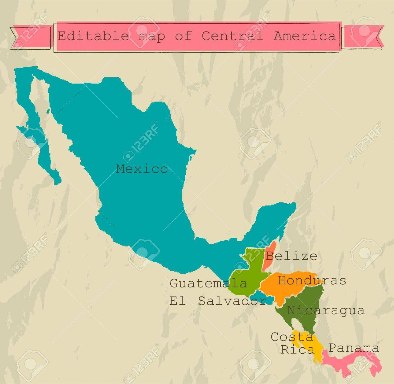 Editable Central America Map With All Countries. Royalty Free SVG,  Cliparts, Vectors, and Stock Illustration. Image 21112513., image size:1300x1268