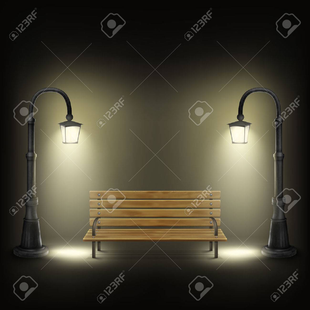 ベンチは 街灯に照らされました のイラスト素材 ベクタ Image