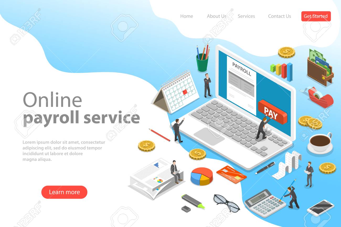 Payroll flat isometric vector landing page template of salary payment, financial calendar, expenses calculator. - 116494601 Payroll flat isometric vector landing page template of salary payment, financial calendar, expenses calculator. - 116494601