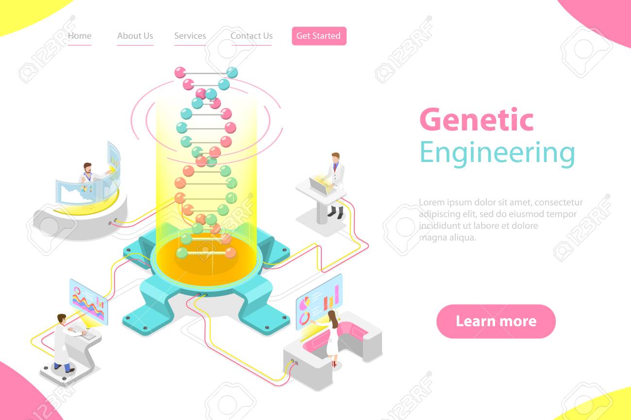Isometric flat vector concept of genetic engineering, DNA structure changing. - 122133959 Isometric flat vector concept of genetic engineering, DNA structure changing. - 122133959
