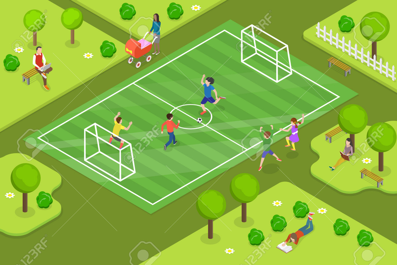 Vetores de Campo De Jogo De Futebol Ou Futebol E Bola 3d Jogo De