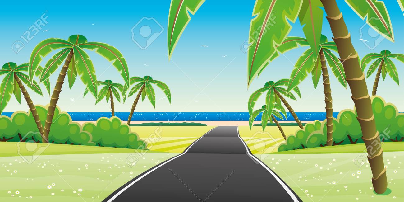 ビーチやヤシの木への道 のイラスト素材 ベクタ Image ビーチやヤシの木への道 のイラスト素材 ベクタ Image