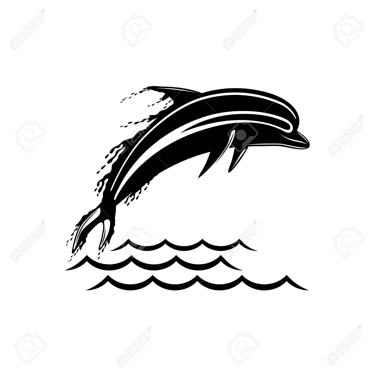 平凡な背景に隔離された黒いイルカのサイン のイラスト素材 ベクタ Image