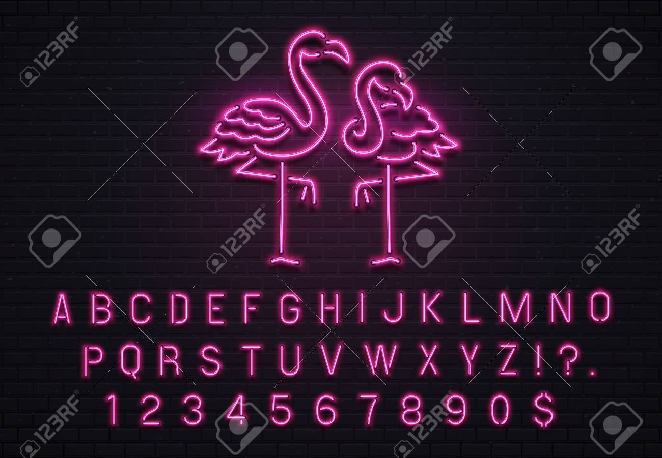 flamingo neon sign pink 80s font tropical flamingos electric