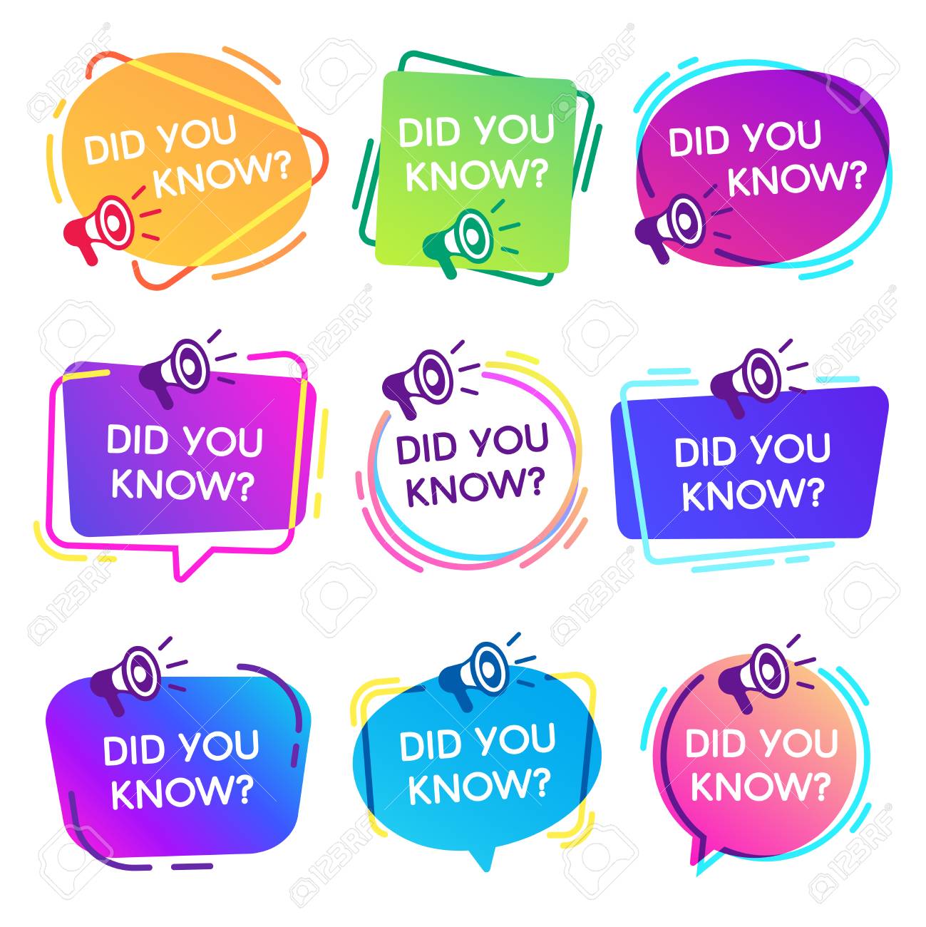Did you know labels. Interesting facts speech bubbles, knowledge base label and social media faq banner. Knows fact news or thinking quiz isolated vector badges isolated icons set - 115389782 Did you know labels. Interesting facts speech bubbles, knowledge base label and social media faq banner. Knows fact news or thinking quiz isolated vector badges isolated icons set - 115389782