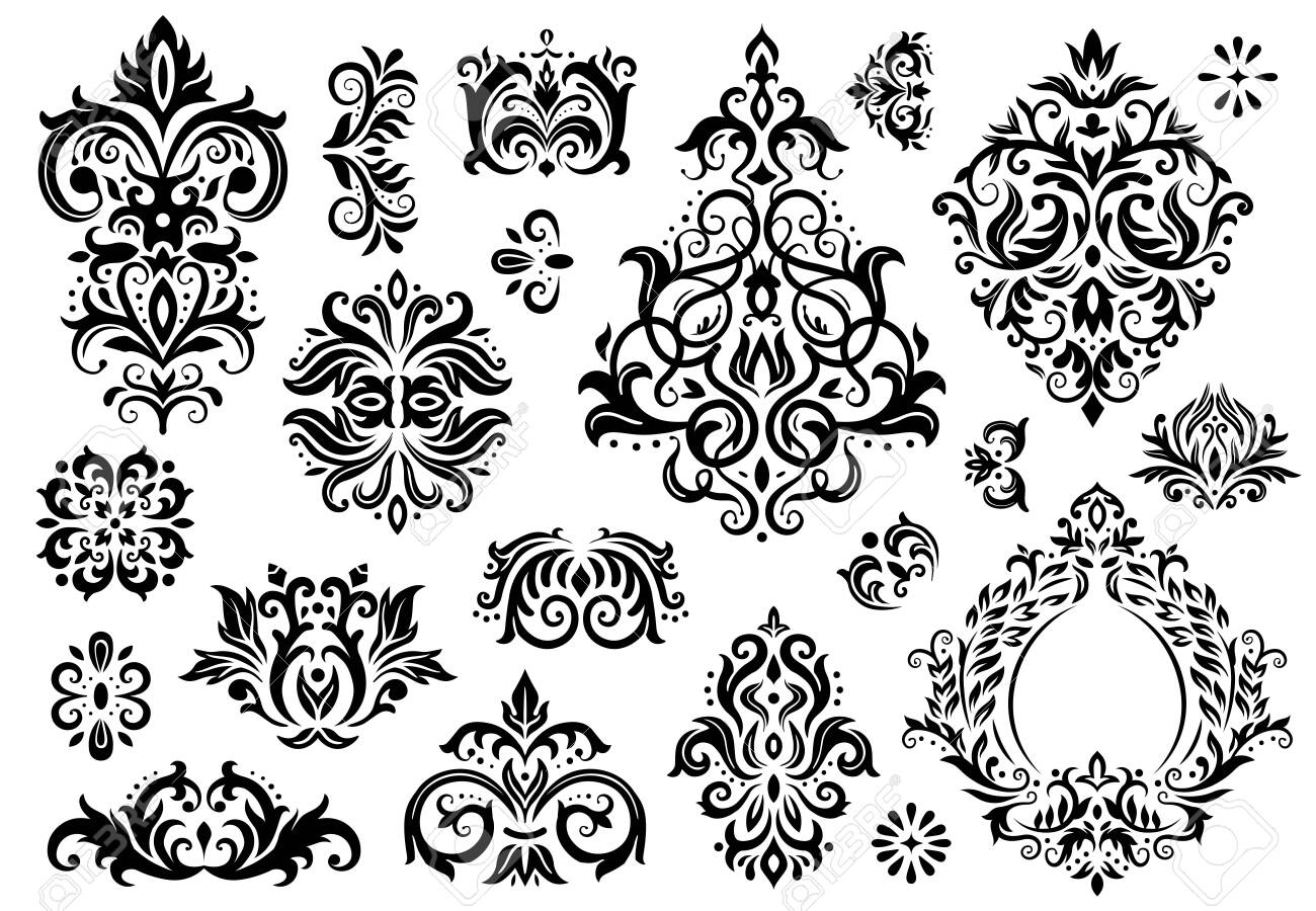Damask Ornament Vintage Floral Sprigs Pattern Baroque Ornaments Royalty Free Cliparts Vectors And Stock Illustration Image 120732399