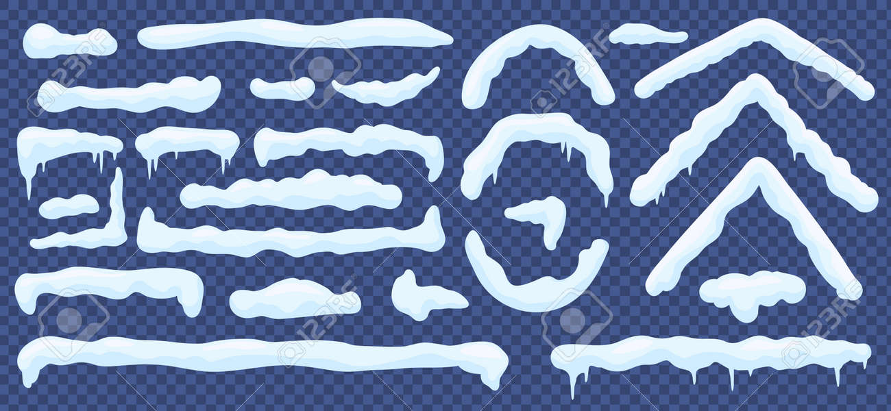 Cartoon snow caps. Winter snowdrift effect on roof or window. Frozen round and line snow pile with icicles, christmas decoration vector set - 171183956 Cartoon snow caps. Winter snowdrift effect on roof or window. Frozen round and line snow pile with icicles, christmas decoration vector set - 171183956