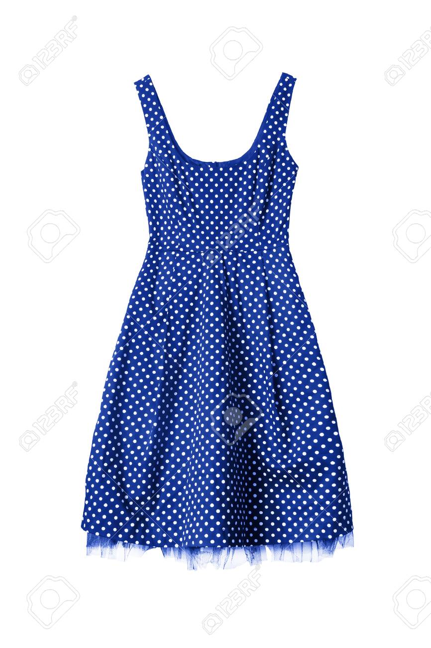 blue dress with white dots
