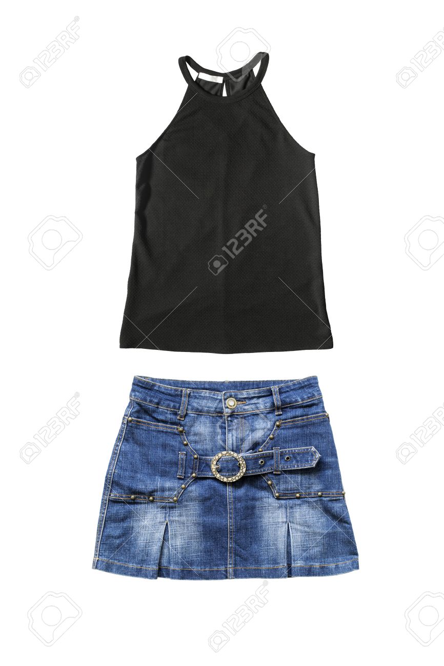 denim skirt and top set