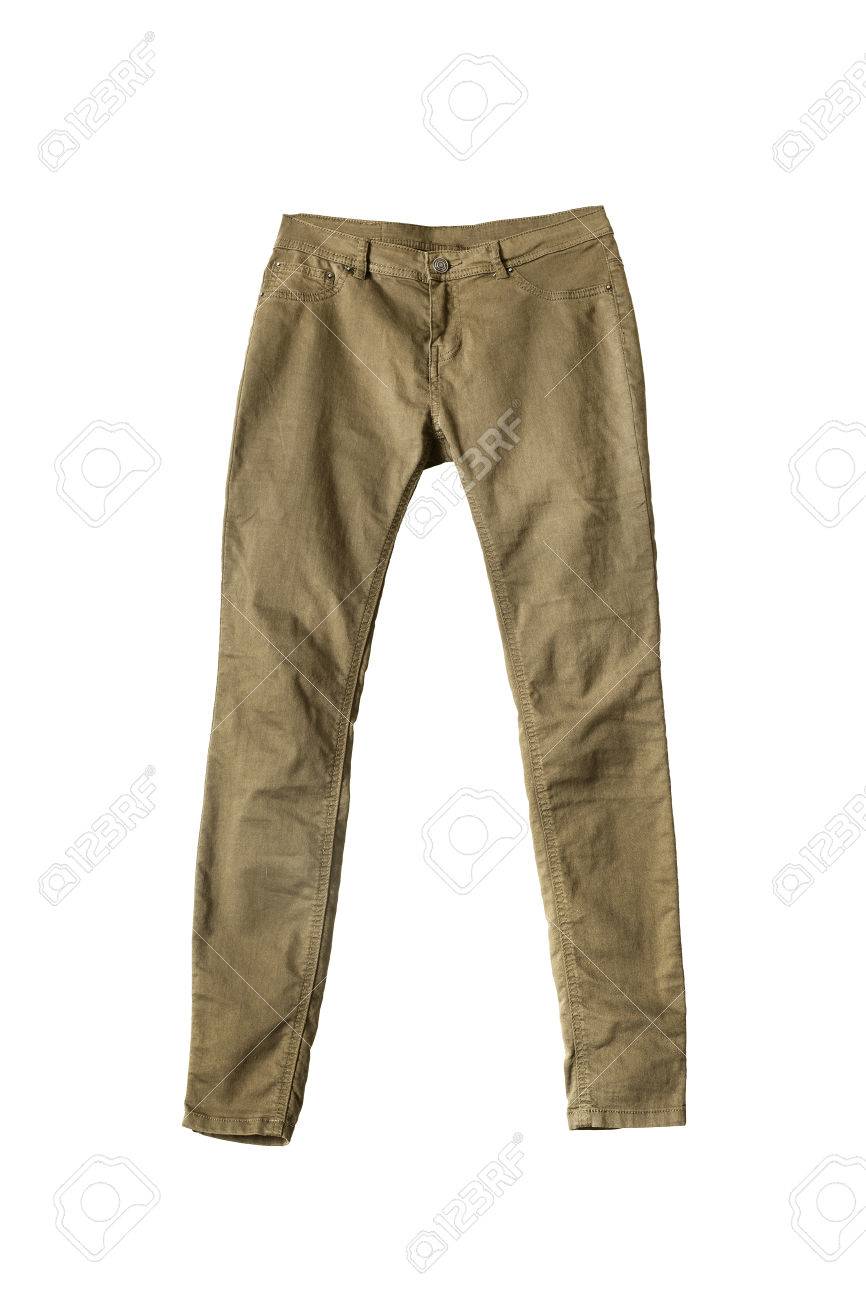 白い背景のユニセックスのカーキ色のズボン の写真素材 画像素材 Image