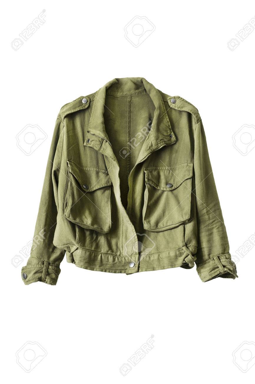 Chaqueta Verde Militar Aislado Más De Blanco Fotos, Retratos, Imágenes Y Fotografía De Archivo De Derecho. Image 41963086.