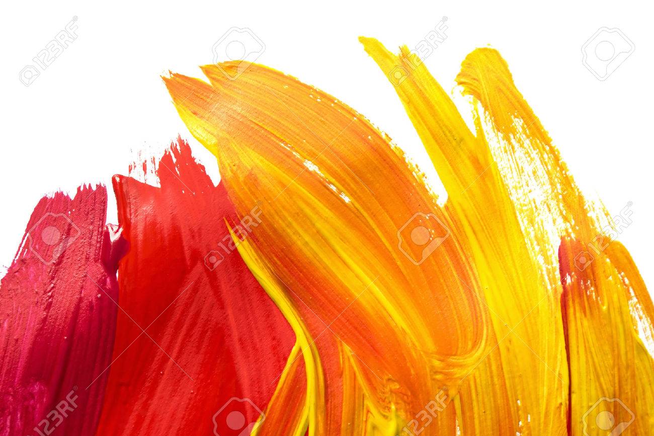 背景として白に赤と黄色のブラシ ストローク の写真素材 画像素材 Image