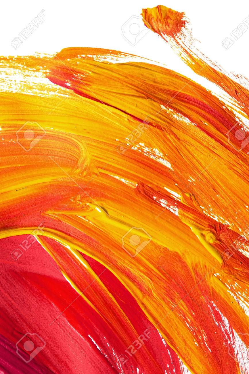 背景として白に赤と黄色のペイント ブラシ ストローク の写真素材 画像素材 Image