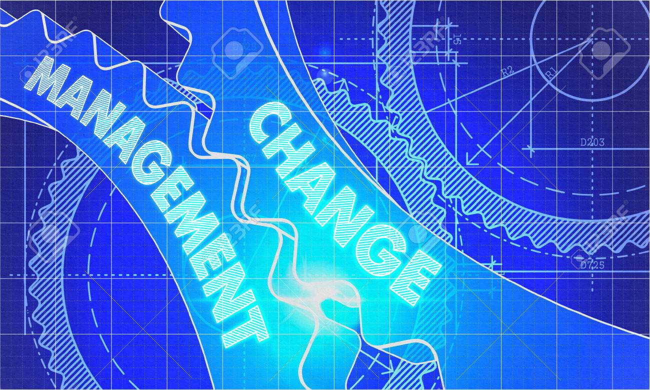 歯車の機構の管理を変更します グロー効果と技術の青写真のイラスト 3 D のレンダリング の写真素材 画像素材 Image