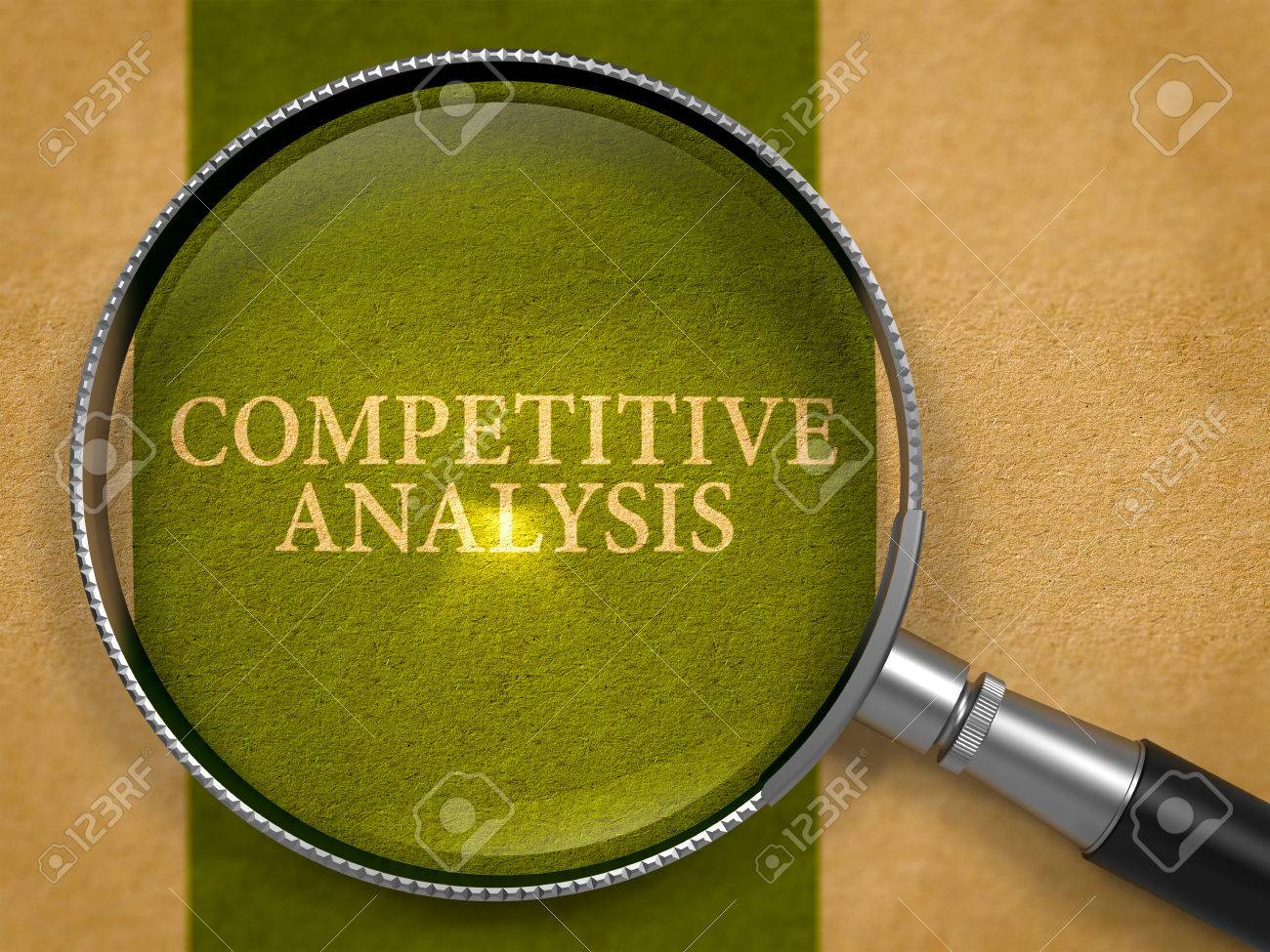 Competitive Analysis through Loupe on Old Paper with Dark Green Vertical Line Background. 3d Render. - 51713571 Competitive Analysis through Loupe on Old Paper with Dark Green Vertical Line Background. 3d Render. - 51713571