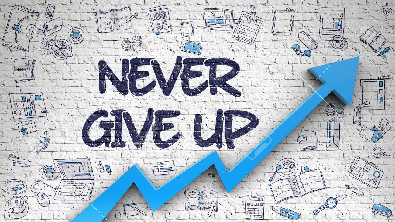 Brick Wall With Never Give Up Inscription And Blue Arrow Business Stock Photo Picture And Royalty Free Image Image