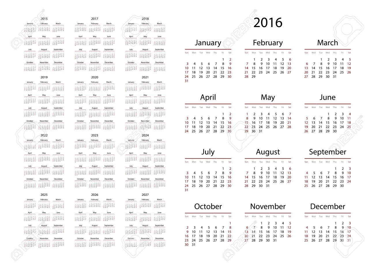 カレンダー 15 年 16 年 17年 18年 19年 年 21年 22年 23年 24年 25 年 26 27 年 1 週間は日曜日から始まります ベクトルの図 のイラスト素材 ベクタ Image