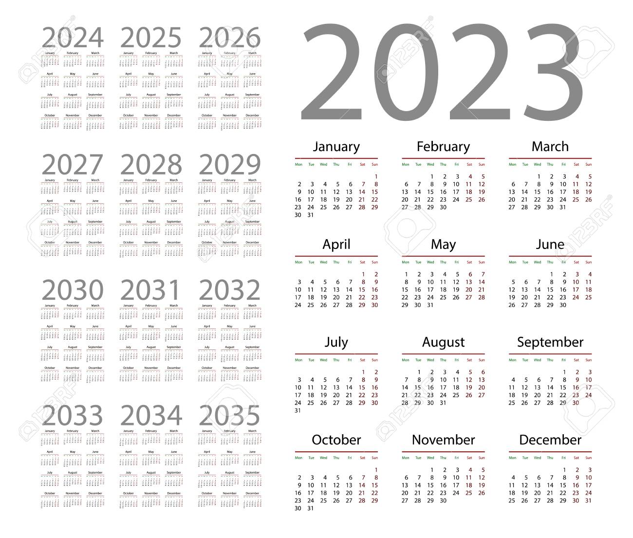 Calendrier 2023 Illustrator Simple Calendar 2023 On White Background. Vector Illustration Stock Photo,  Picture And Royalty Free Image. Image 112303832.