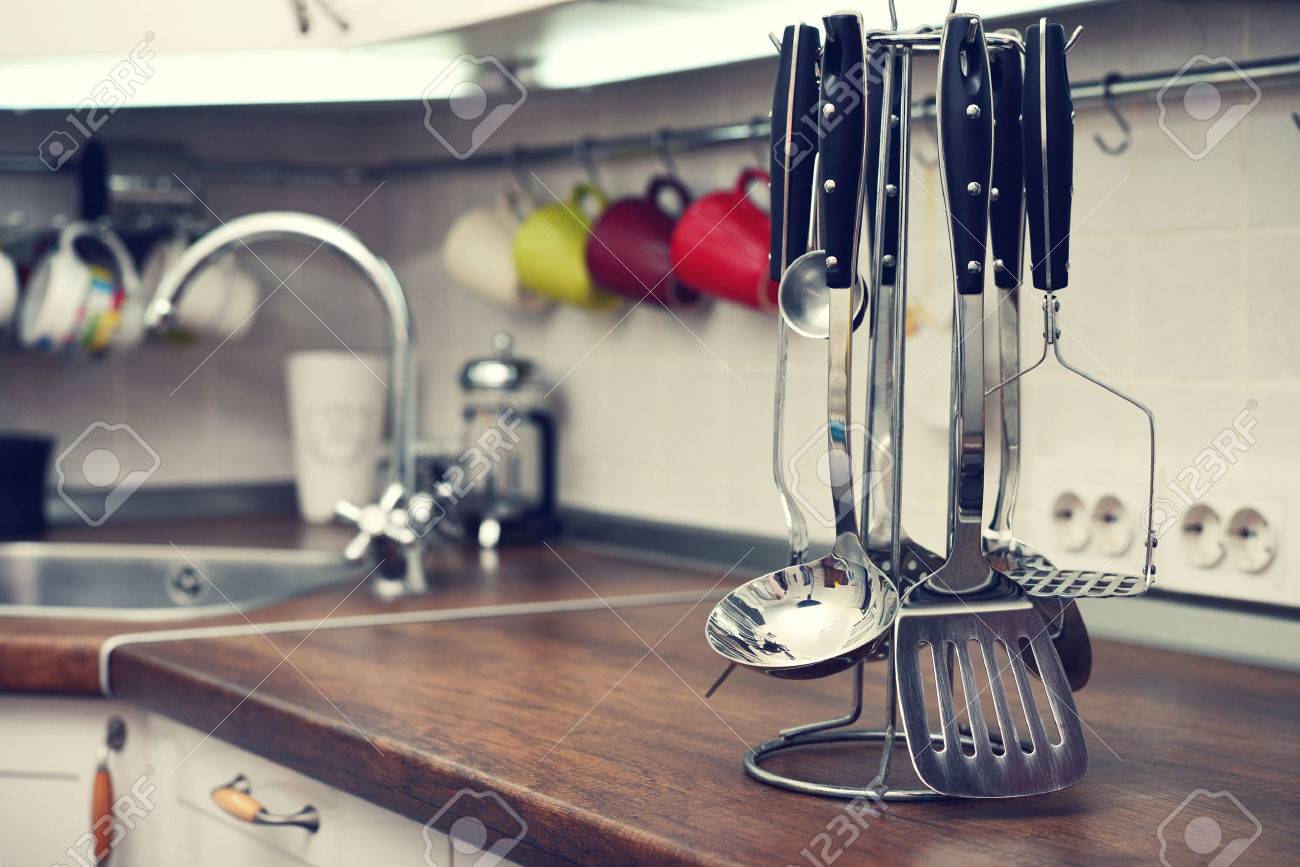 Modern Kitchen Utensils kitchen utensils on work top in modern kitchen stock photo Modern Kitchen Utensils kitchen utensils on work top in modern kitchen stock photo