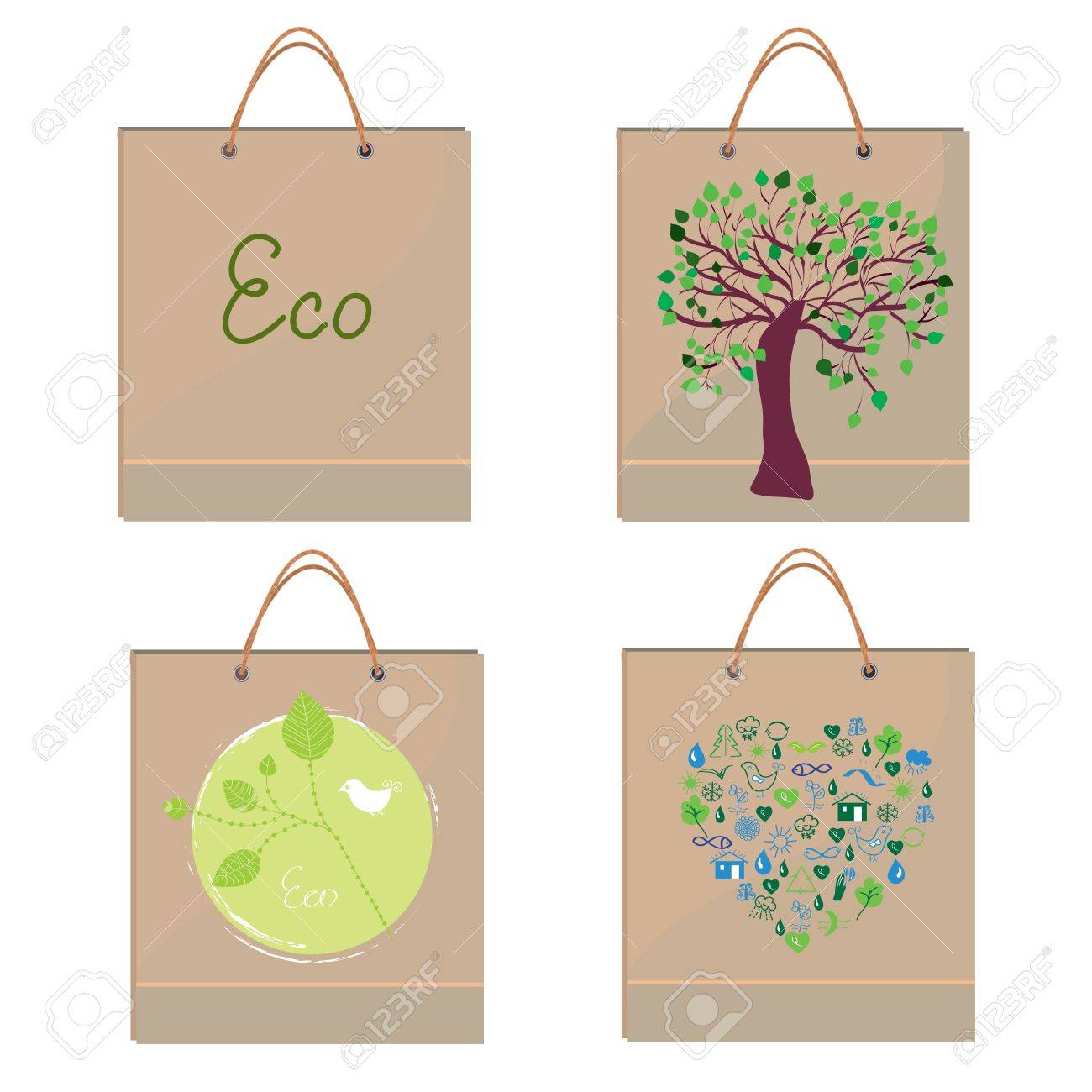 エコ バッグ デザイン紙の質感と緑の記号 のイラスト素材 ベクタ Image 8132