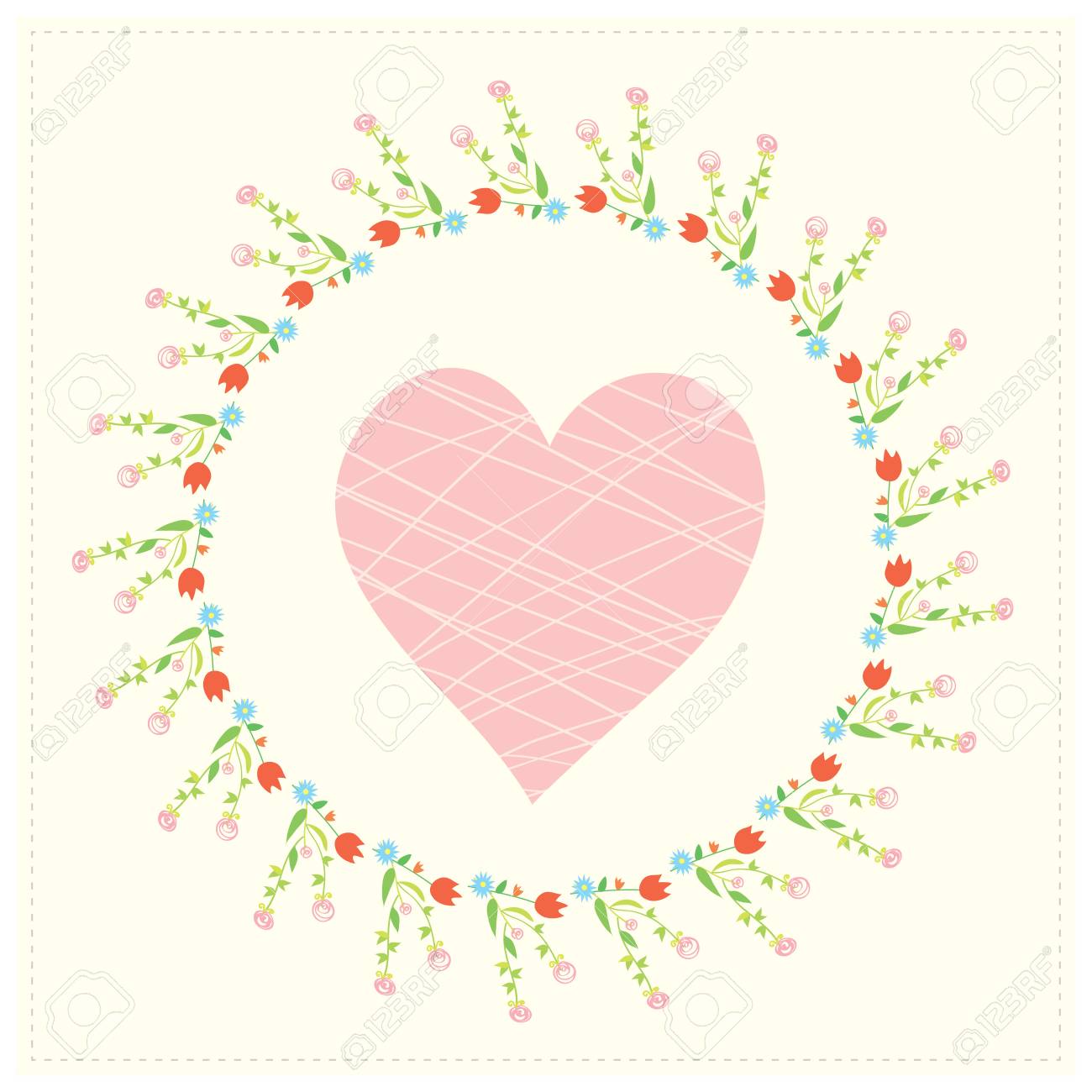 心と花のフレームかわいいバレンタイン カード のイラスト素材 ベクタ Image