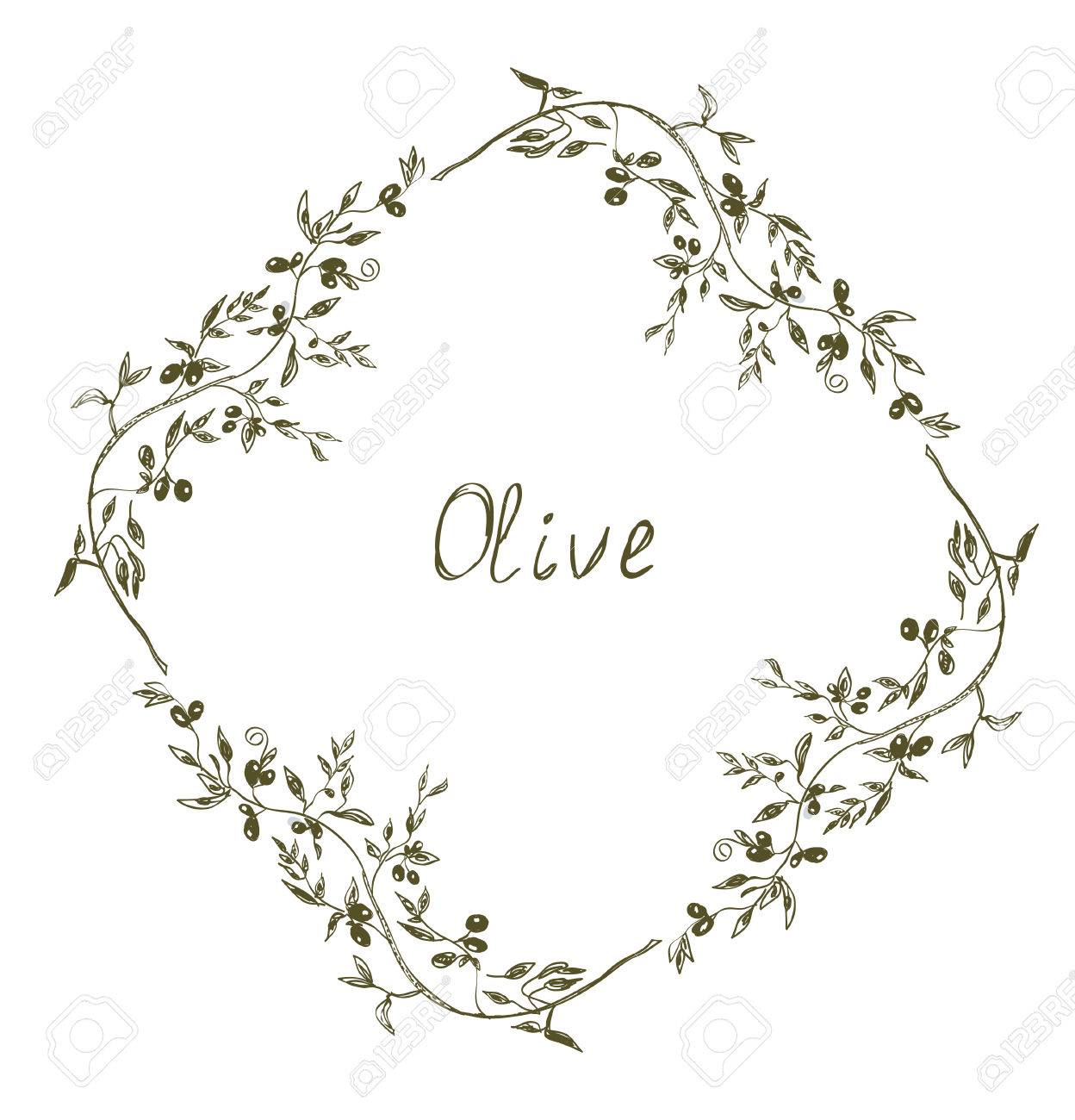 Marco De Oliva Ilustracion Dibujados A Mano De Diseno Ilustraciones Svg Vectoriales Clip Art Vectorizado Libre De Derechos Image