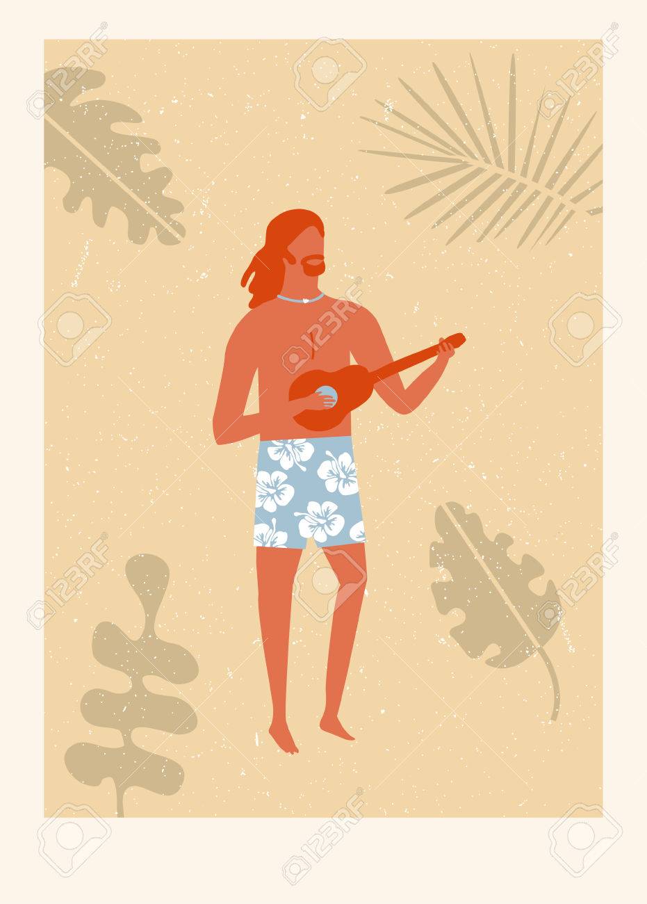 レトロなハワイ ビーチ ポスター ベクトル サーフィン夏のビーチのイラスト のイラスト素材 ベクタ Image