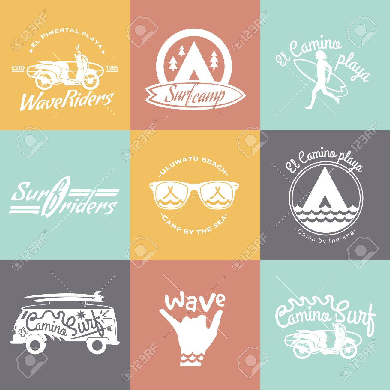 set of surf logo and emblem surf summer t shirt design surfing