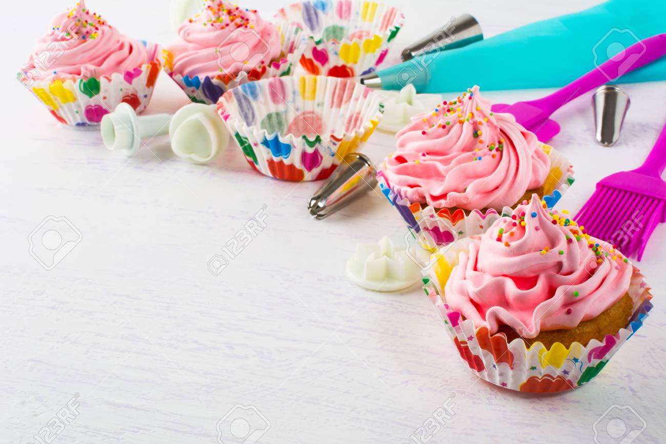 pink birthday cupcakes and cookware background birthday cupcake pink birthday background