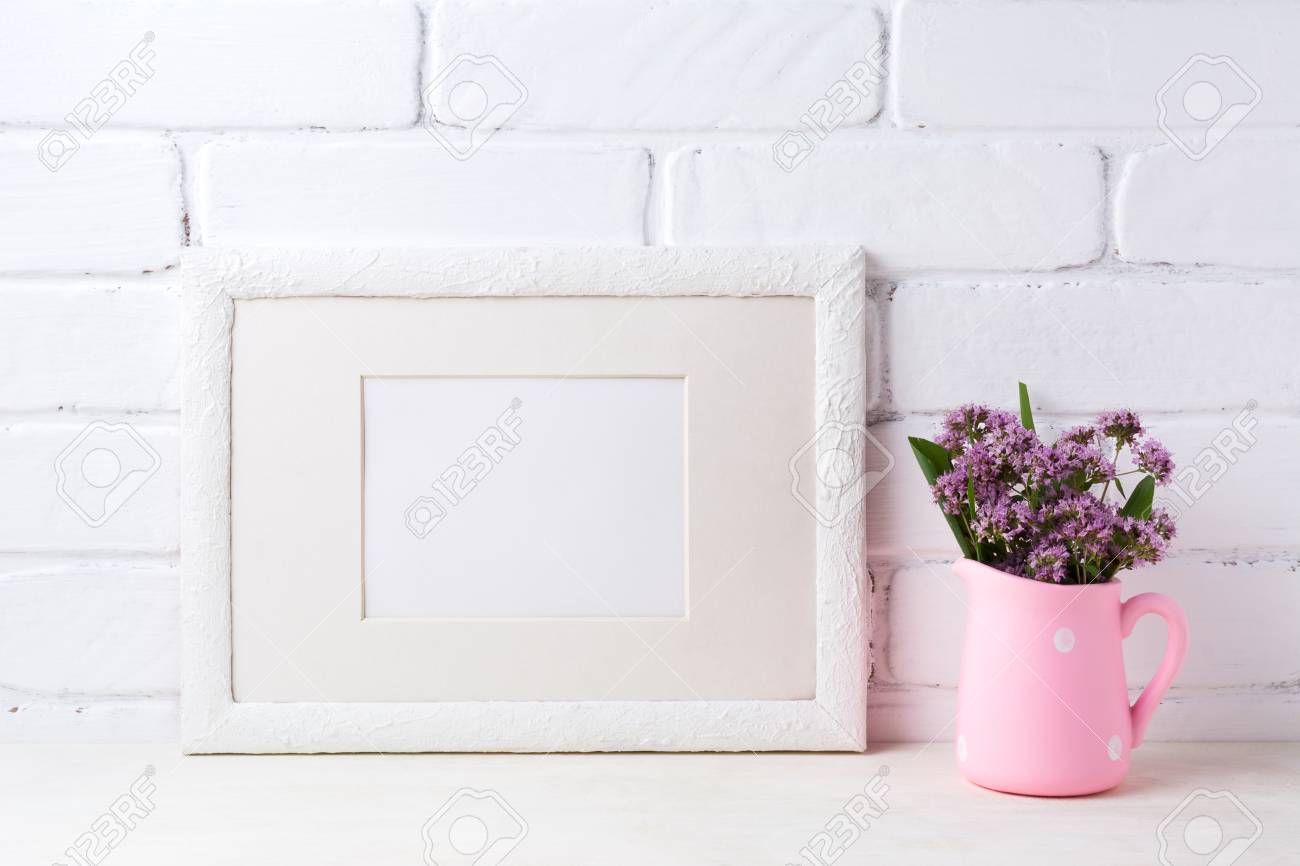 White Landscape Picture Frame With Mat Mockup With Purple Field Stock Photo Picture And Royalty Free Image Image 83996248