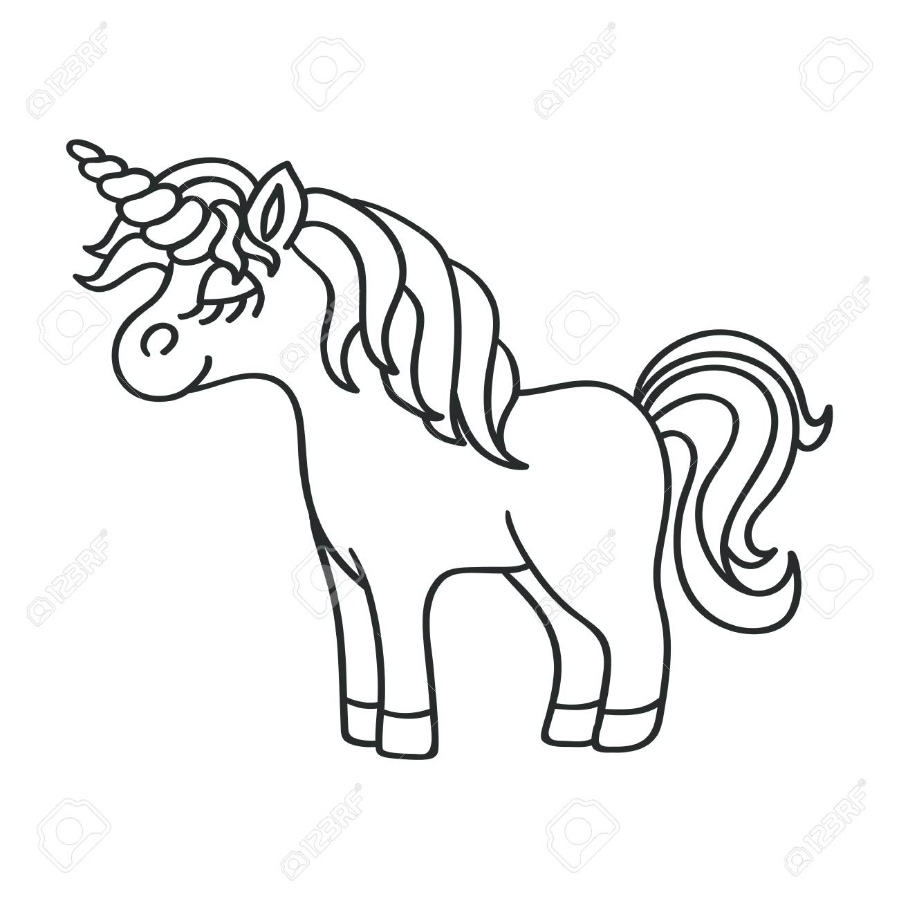Fantasy Unicorn Black Outline Sketch Icon On The White Background Stock Photo Picture And Royalty Free Image Image 100282145