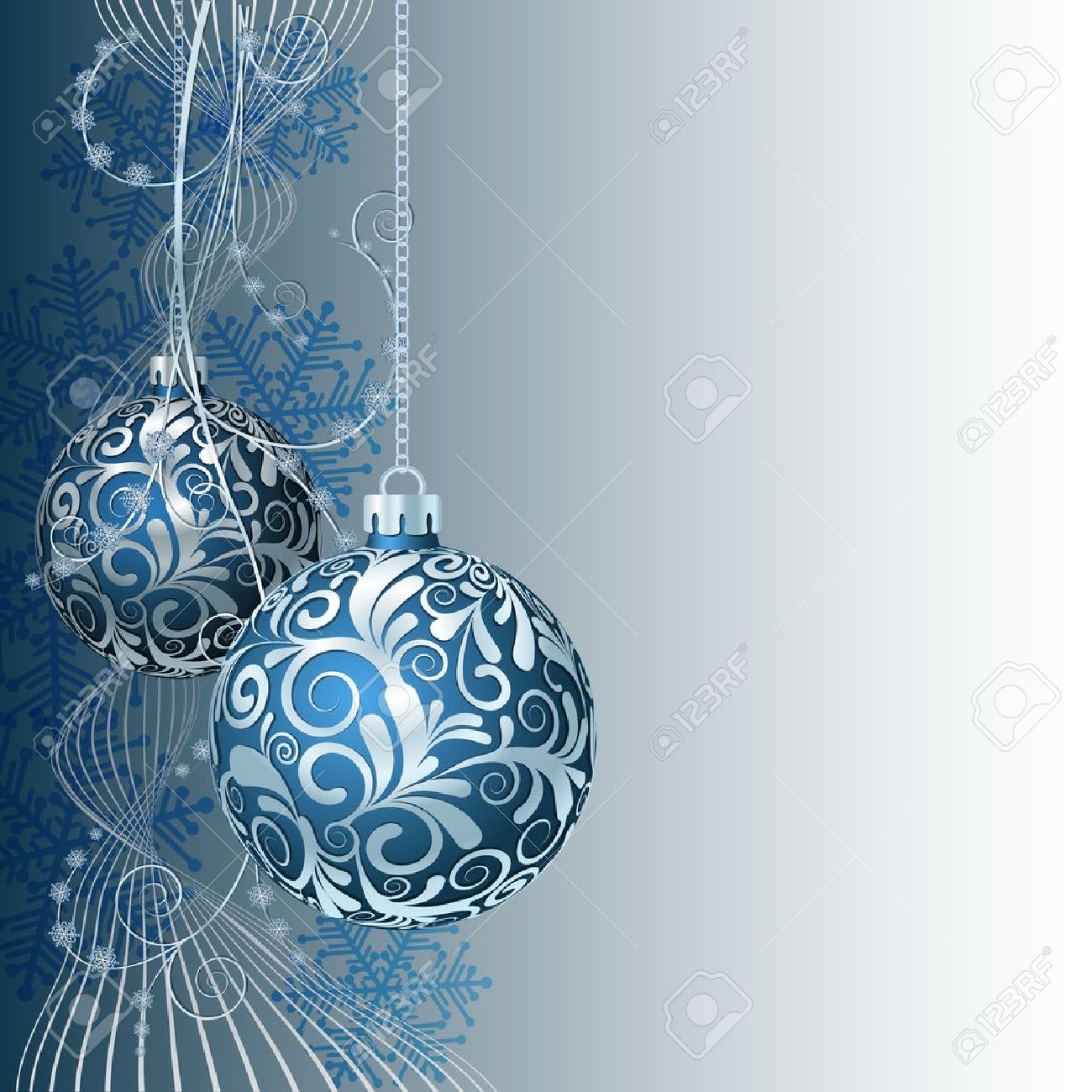 Bleu Carte De Noël Avec Des Boules De Noël Et Des Flocons De Neige
