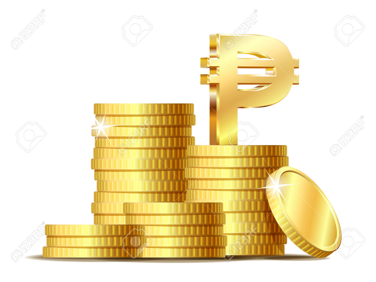 Stack Of Coins With Gold Shiny Philippine Peso Currency Symbol.  免版税剪贴画，向量插图和库存图片. Image 179248961