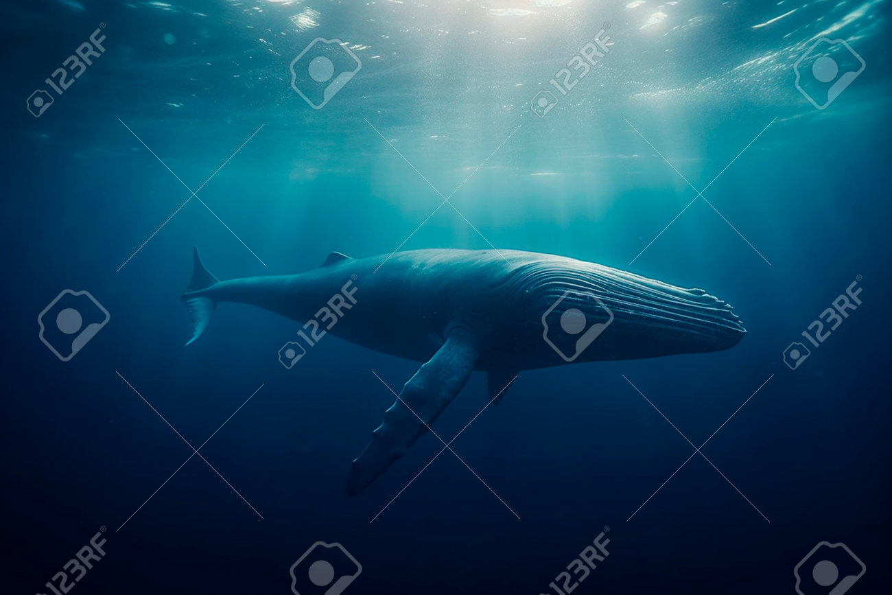 Blue Whale In The Ocean. Generative AI Illustrator Stock Photo, Picture and  Royalty Free Image. Image 215202285.