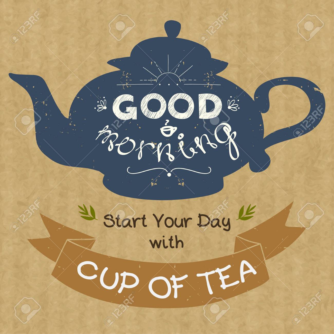 Hand Drawn Silhouette Of A Tea Pot With Place For A Text In Ribbon