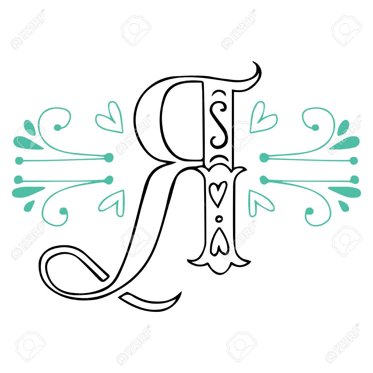 ロシアのキリル文字 キュートなデザインの要素を持つヴィンテージ手レタリング モノグラム 心し ベクトルではね 文字 R は ポスター カード 招待状 T シャツやバッグに使用できます のイラスト素材 ベクタ Image