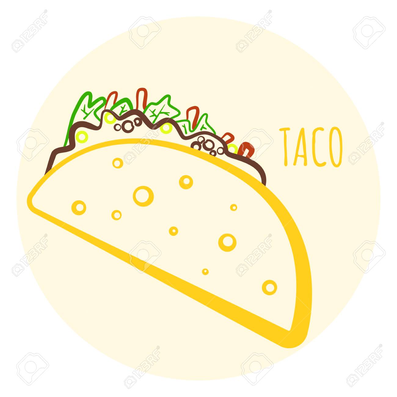 Simbolo De Taco De Vector De Contorno Aislado Colorido Icono De Tacos Mexicanos Planas Minimalistas Minimalistas Para Restaurante De Comida Rapida O Menu De Cafeteria Publicidad Pancartas Ilustraciones Vectoriales Clip Art Vectorizado